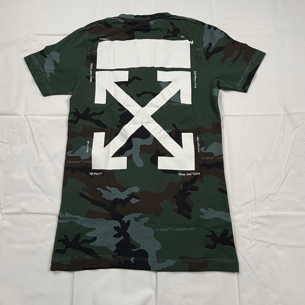 Off-White Virgil Abloh Camouflage Arrow Logo T-Shirt Green Mens XXS FW19-20